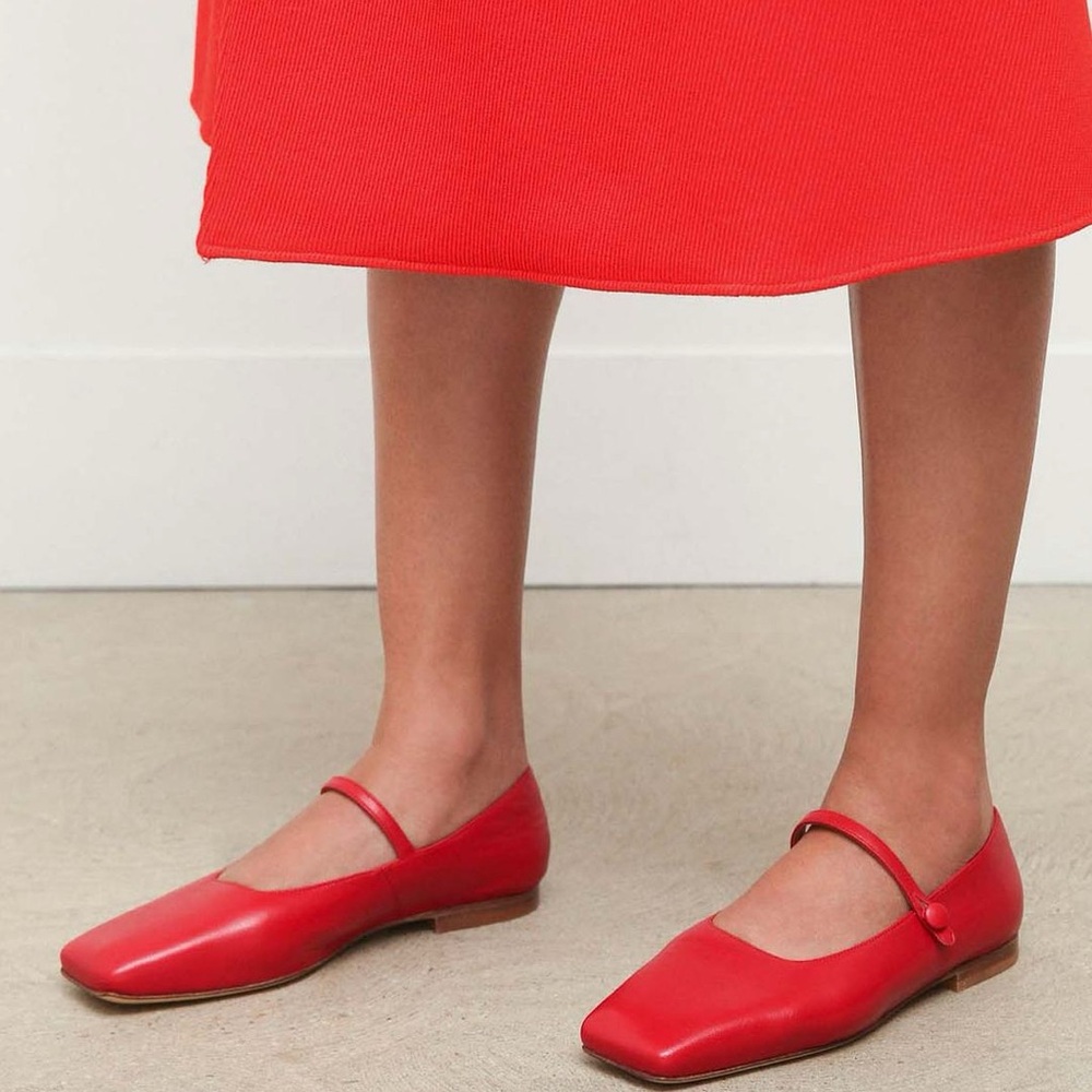 Mansur Gavriel Red Square-Toe Mary Jane Flats